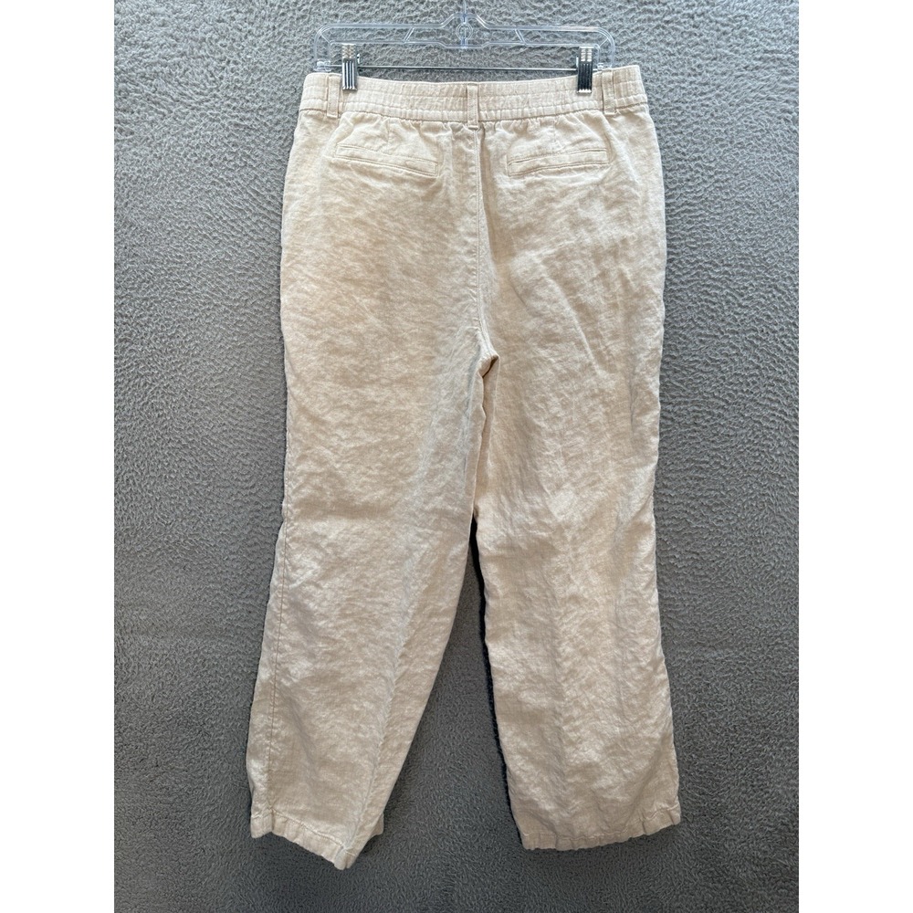Lands End Pants Womens 12 Tan 100% Linen High Rise Wide Leg Nautical Coastal - Picture 2 of 10